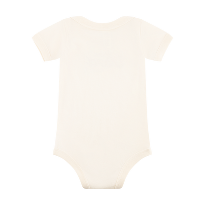 Beige baby onesie on a white background