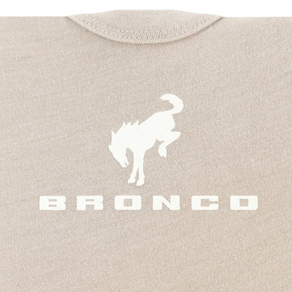 Beige shirt with white 'Bronco' logo and horse silhouette