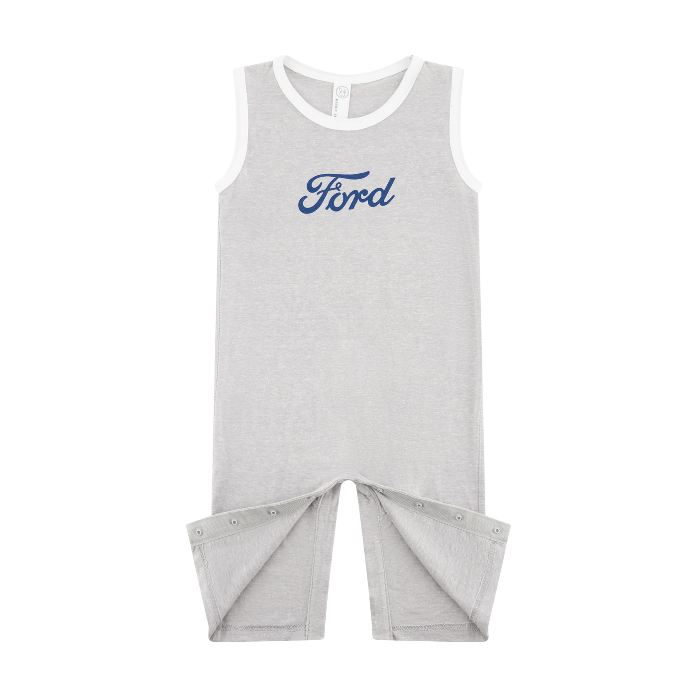 Gray baby romper with 'Ford' logo on a white background