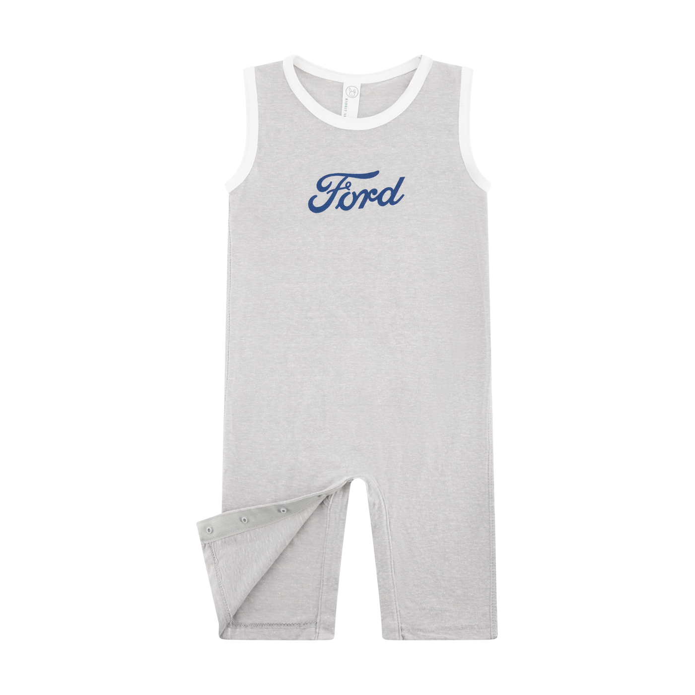 Gray romper with blue 'Ford' logo on a white background