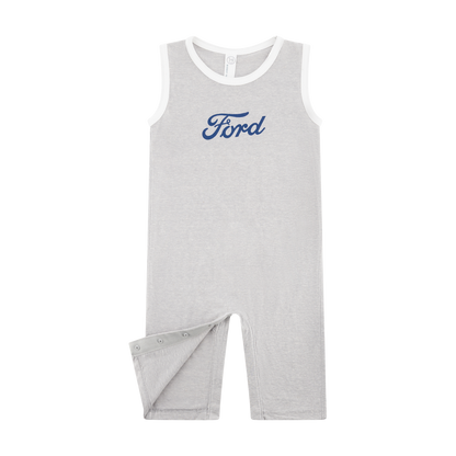 Gray romper with blue 'Ford' logo on a white background