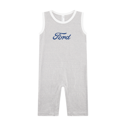 Gray BABY romper with Ford logo on a white background