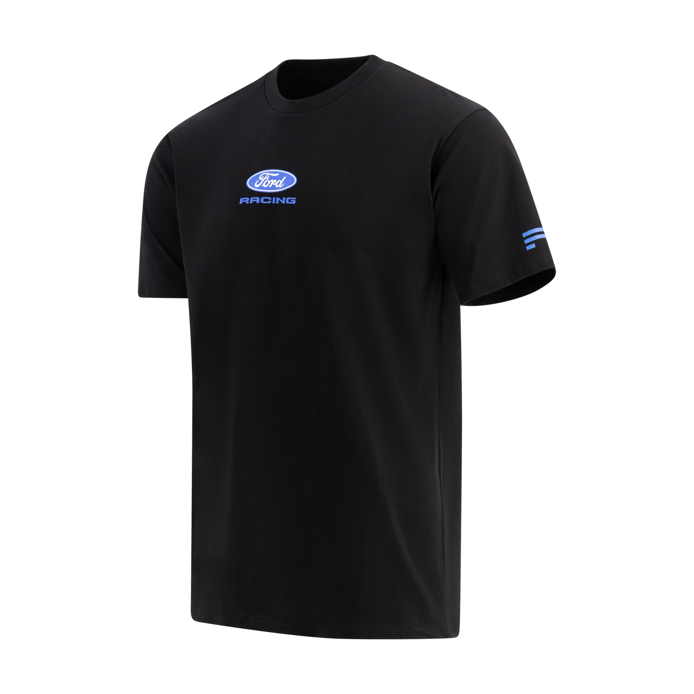 Black t-shirt with Ford Racing logo on a white background