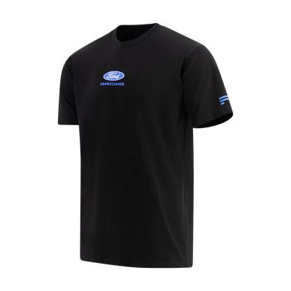 Black t-shirt with Ford Racing logo on a white background