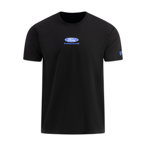Black t-shirt with Ford Racing logo on a white background