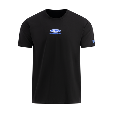 Black t-shirt with Ford Racing logo on a white background