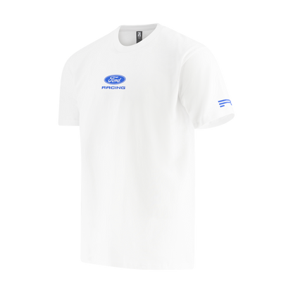 White t-shirt with Ford Racing logo on a white background