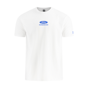White t-shirt with Ford Racing logo on a white background
