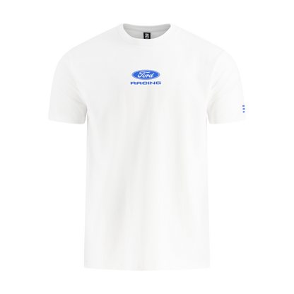 White t-shirt with Ford Racing logo on a white background