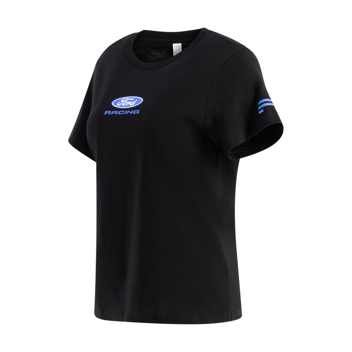 Black t-shirt with Ford Racing logo on a white background