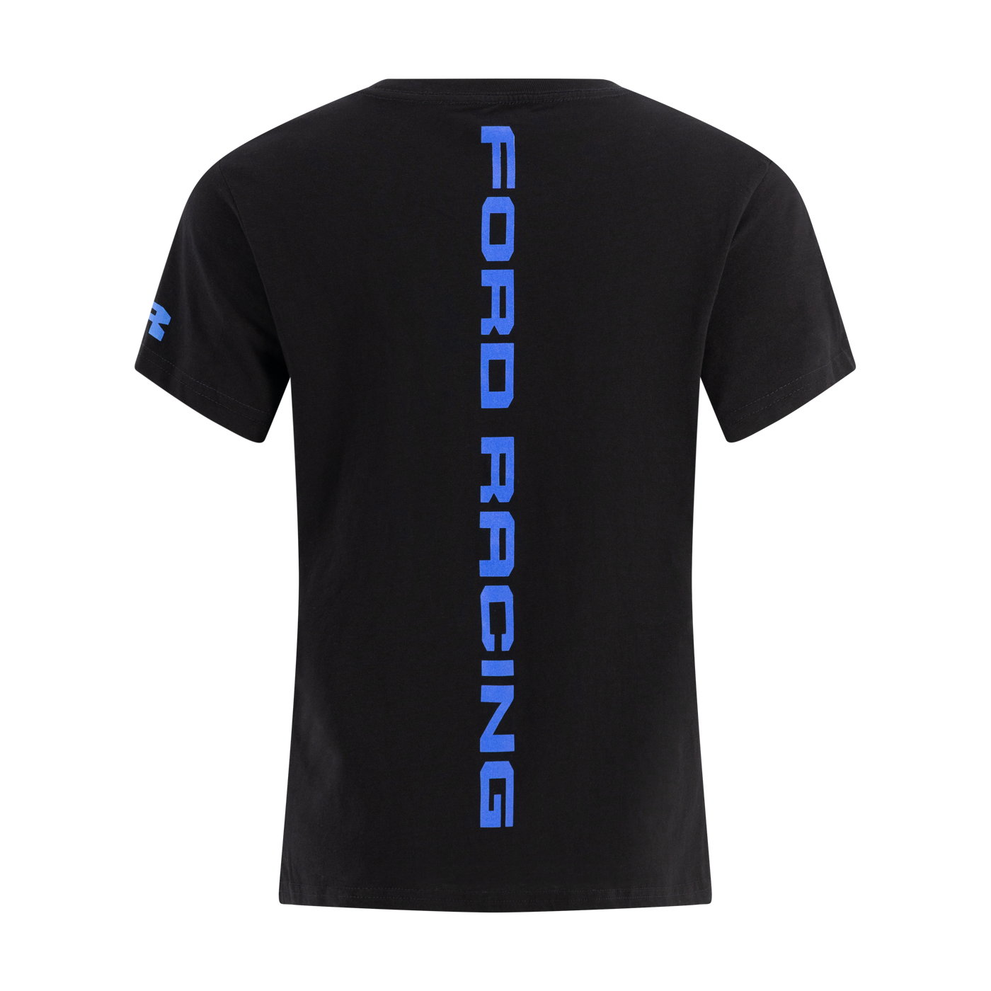 Black t-shirt with 'Ford Racing' text on the back against a white background