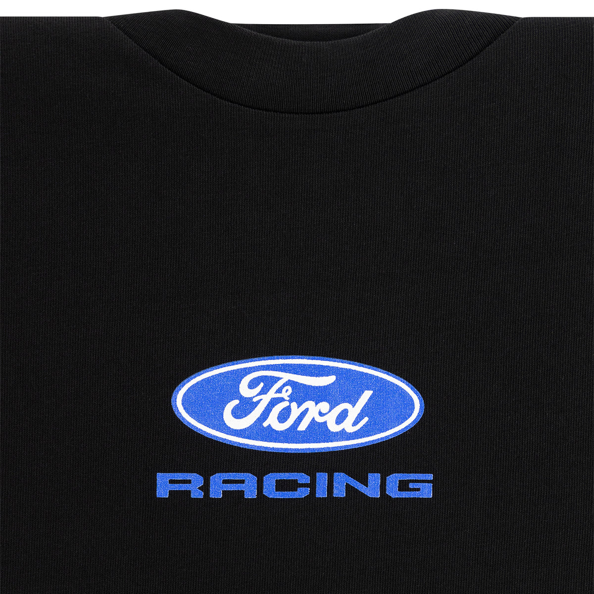 Black sweatshirt with Ford Racing logo on a plain background