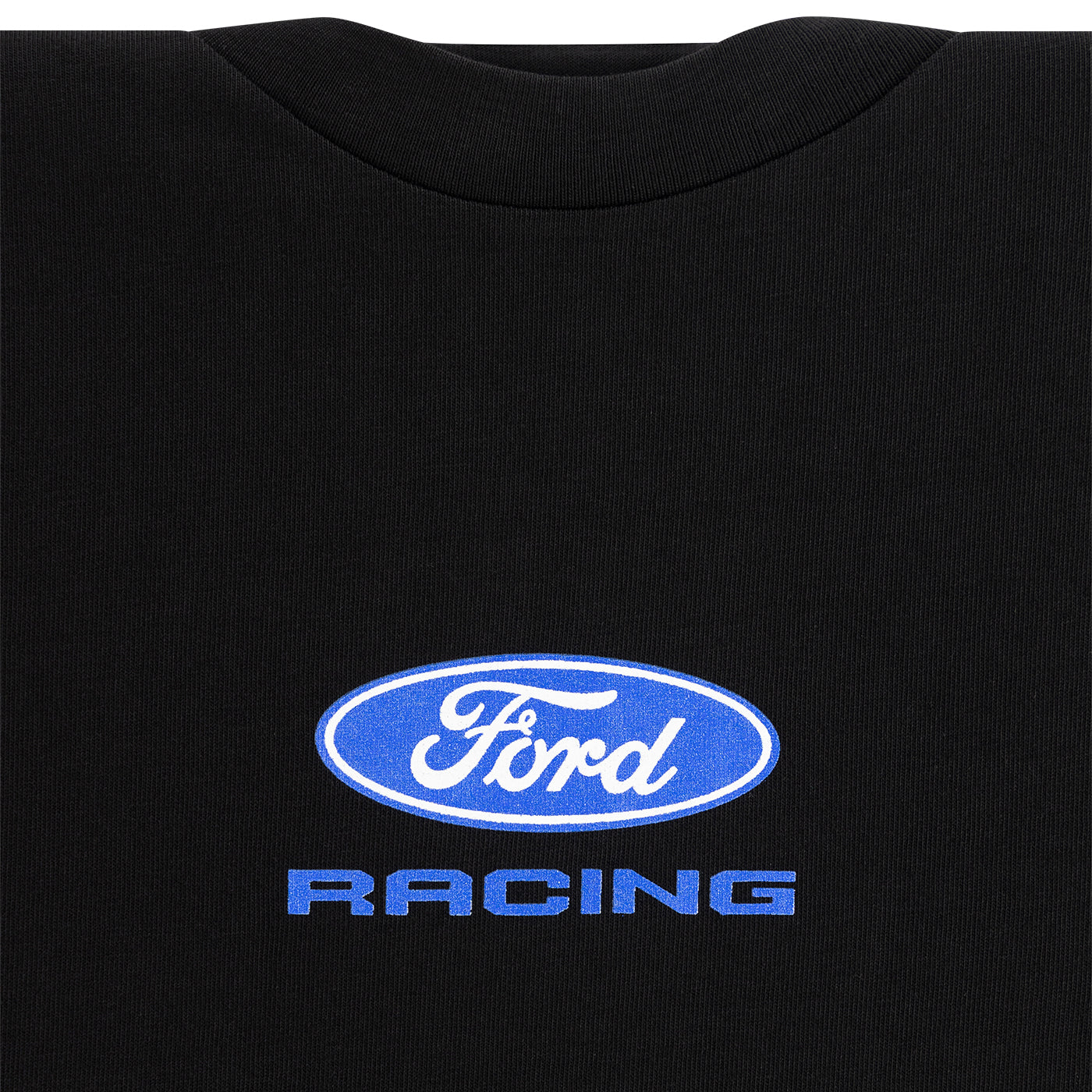 Black sweatshirt with Ford Racing logo on a plain background
