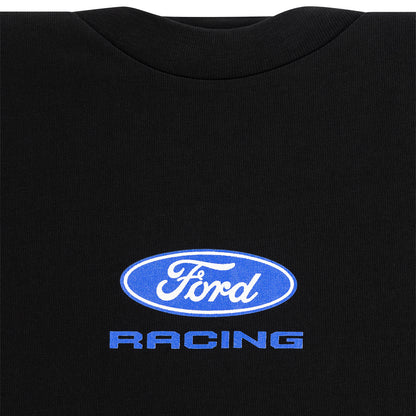 Black sweatshirt with Ford Racing logo on a plain background