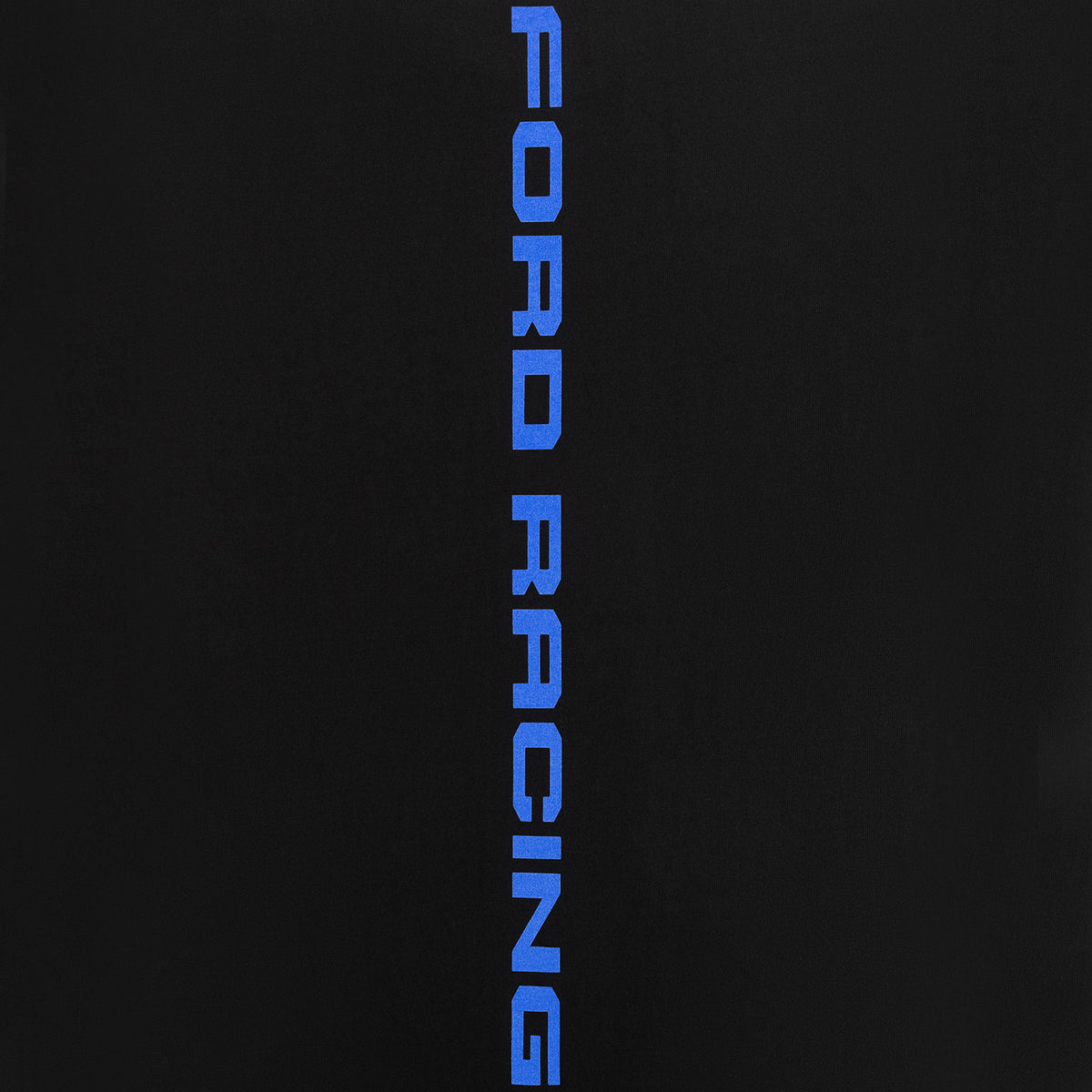Blue 'Ford Racing' text on a black background