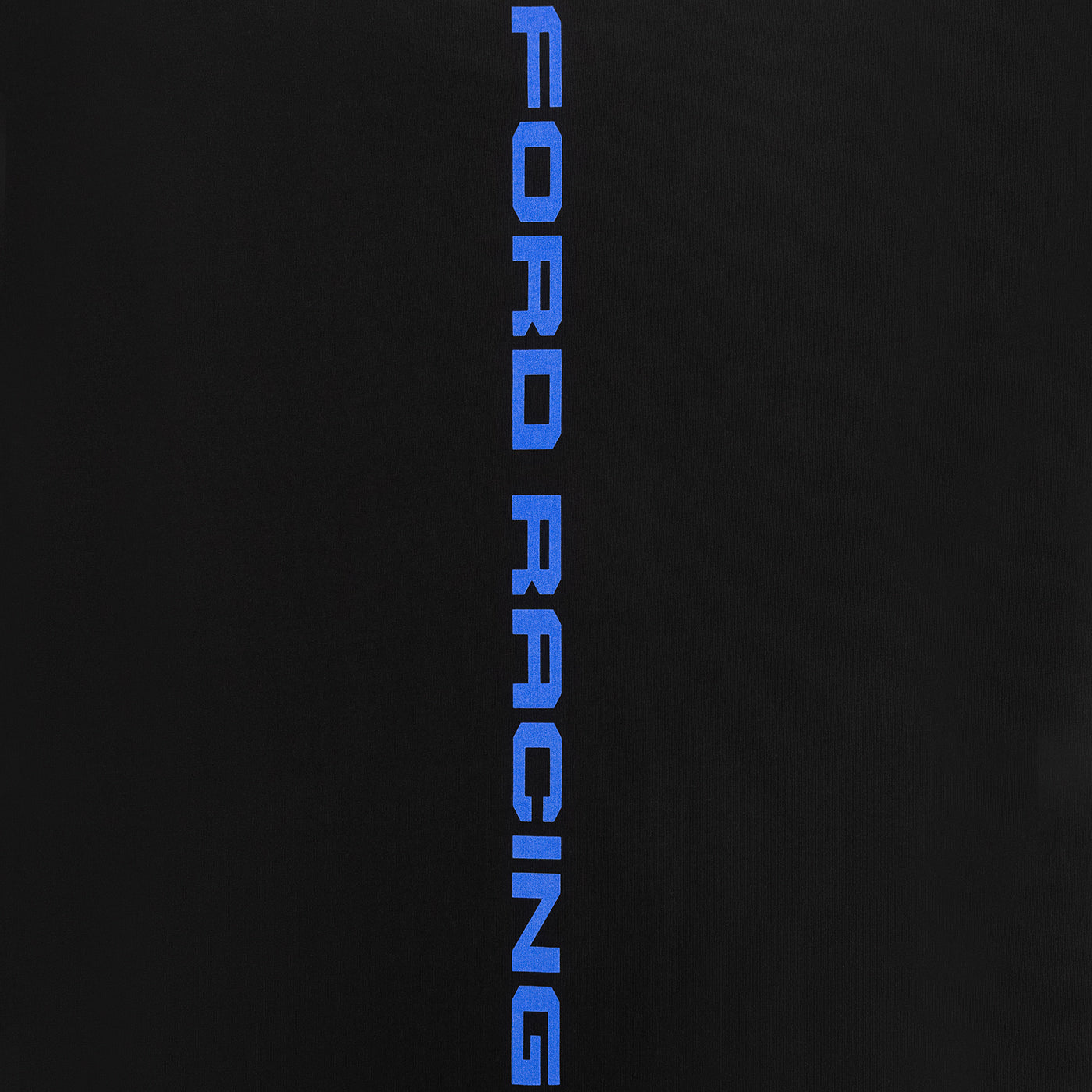 Blue 'Ford Racing' text on a black background