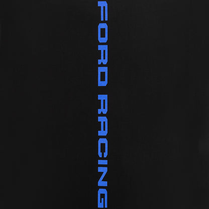 Blue 'Ford Racing' text on a black background