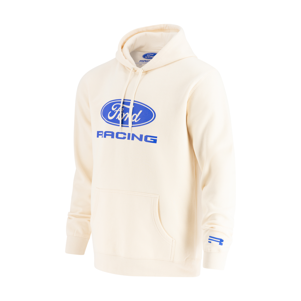 Beige hoodie with Ford Racing logo on a white background