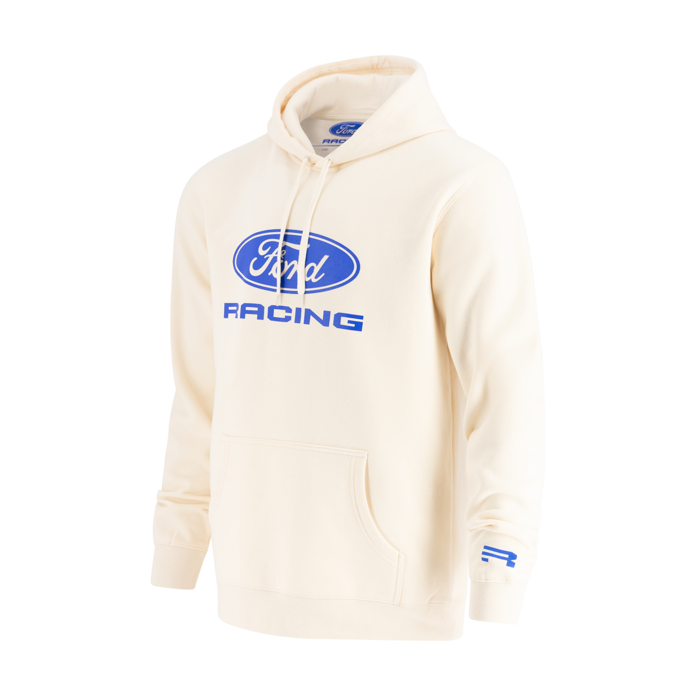 Beige hoodie with Ford Racing logo on a white background
