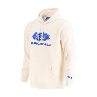 Beige hoodie with Ford Racing logo on a white background