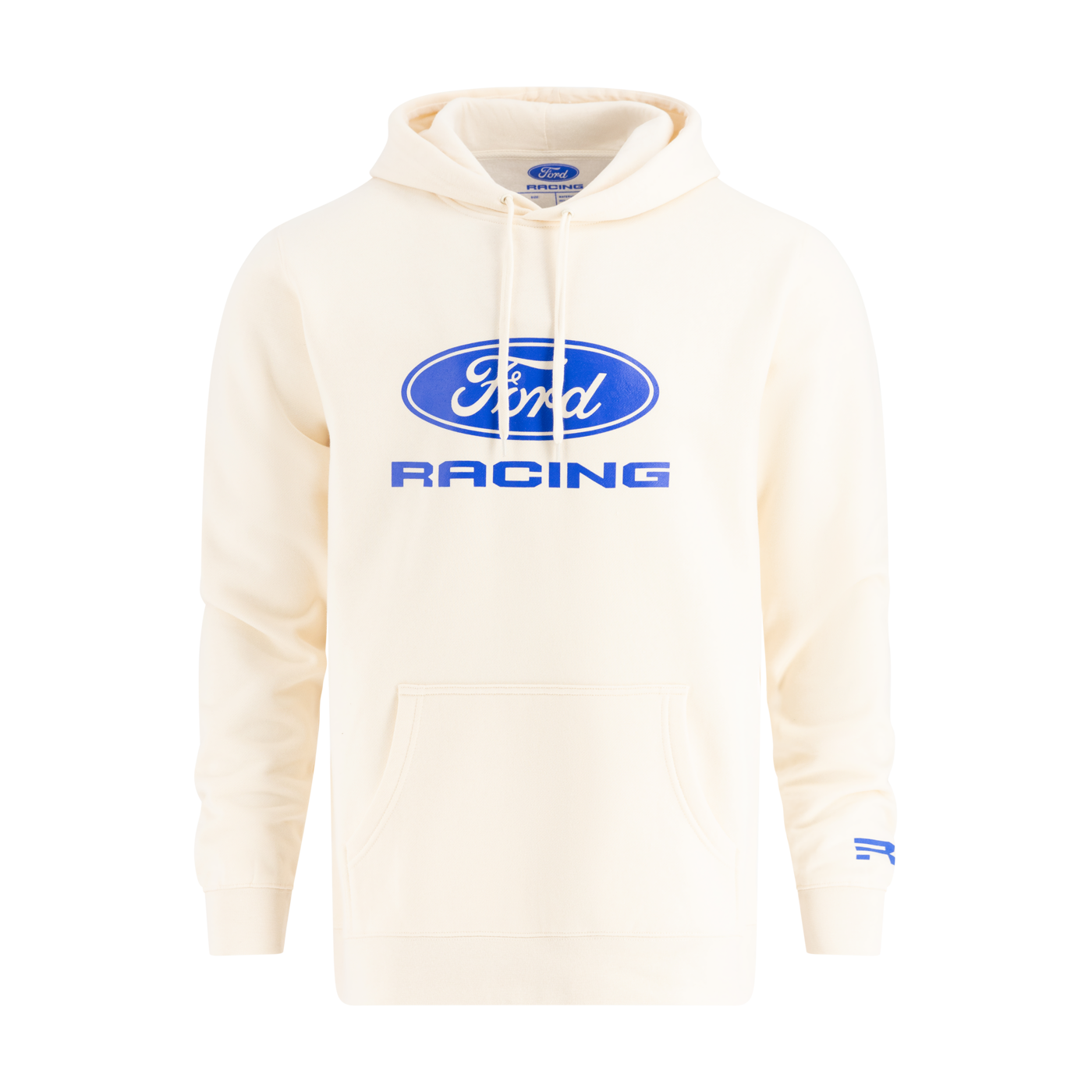 Cream-colored hoodie with Ford Racing logo on a white background