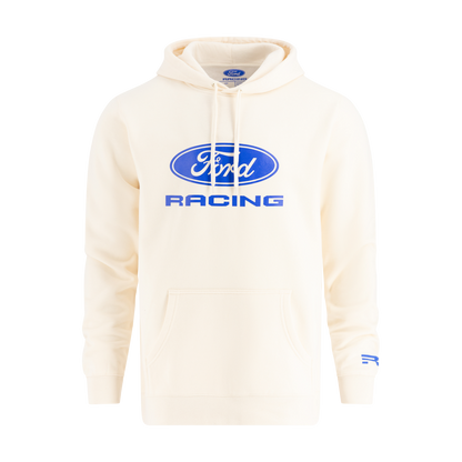 Cream-colored hoodie with Ford Racing logo on a white background