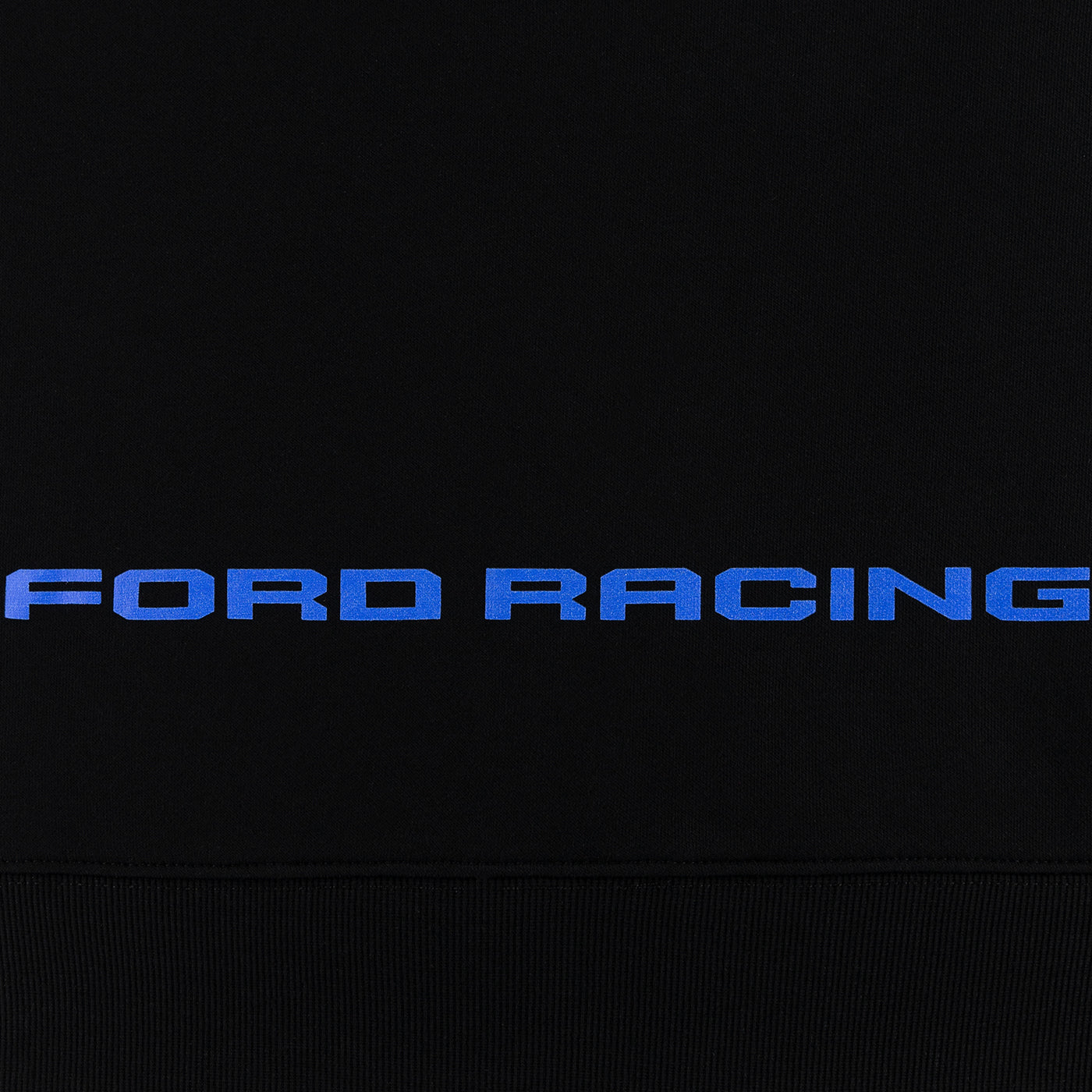 Black sweatshirt with blue 'Ford Racing' text on a black background