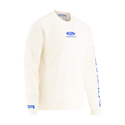 White sweatshirt with Ford Racing logo on a white background