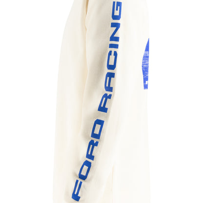White sweatshirt with blue 'Ford Racing' text on a white background