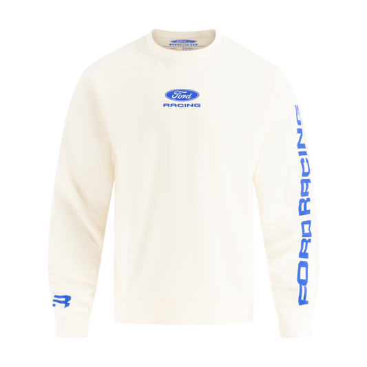 White long-sleeve shirt with Ford Racing logo and text on a white background