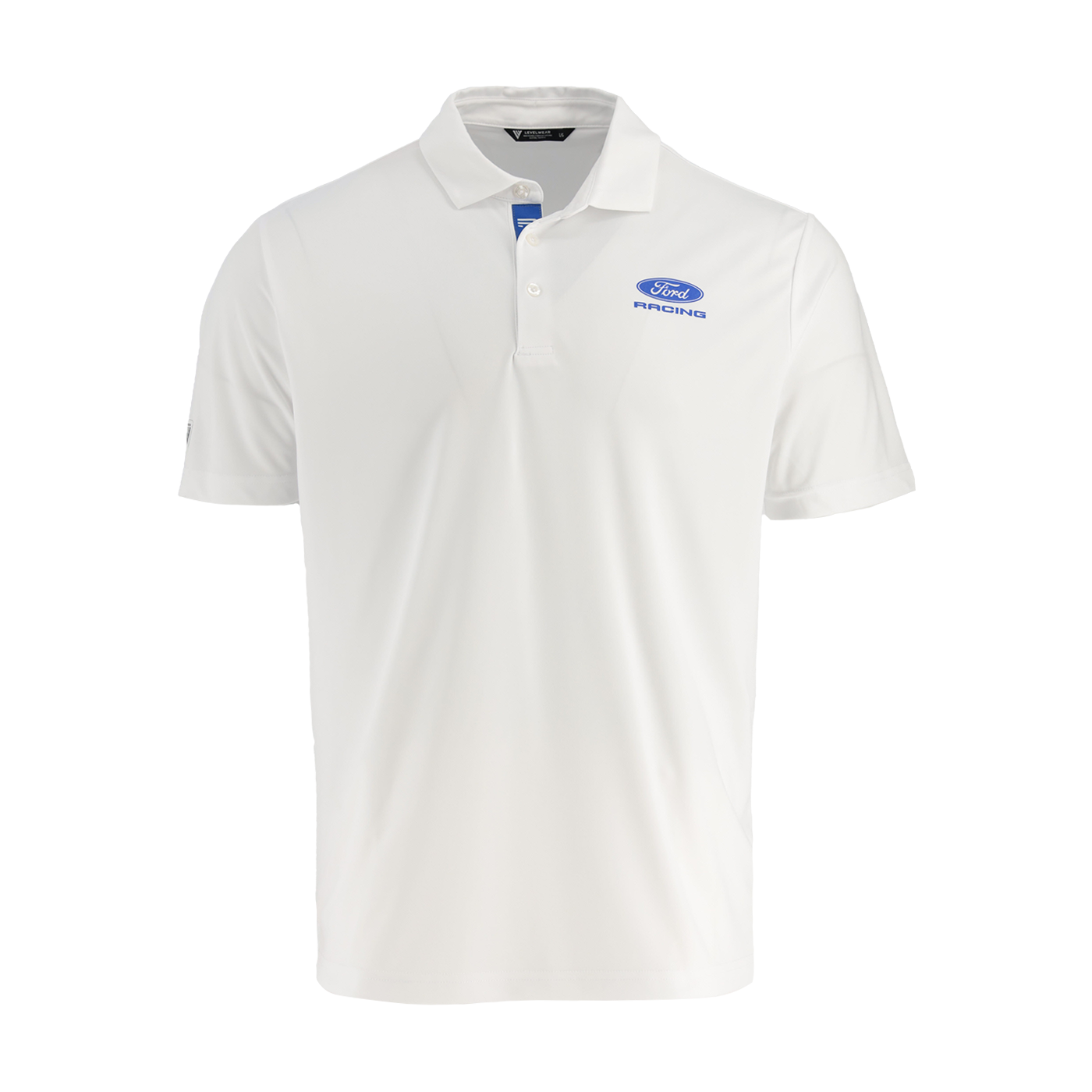 white polo shirt with ford racing logo