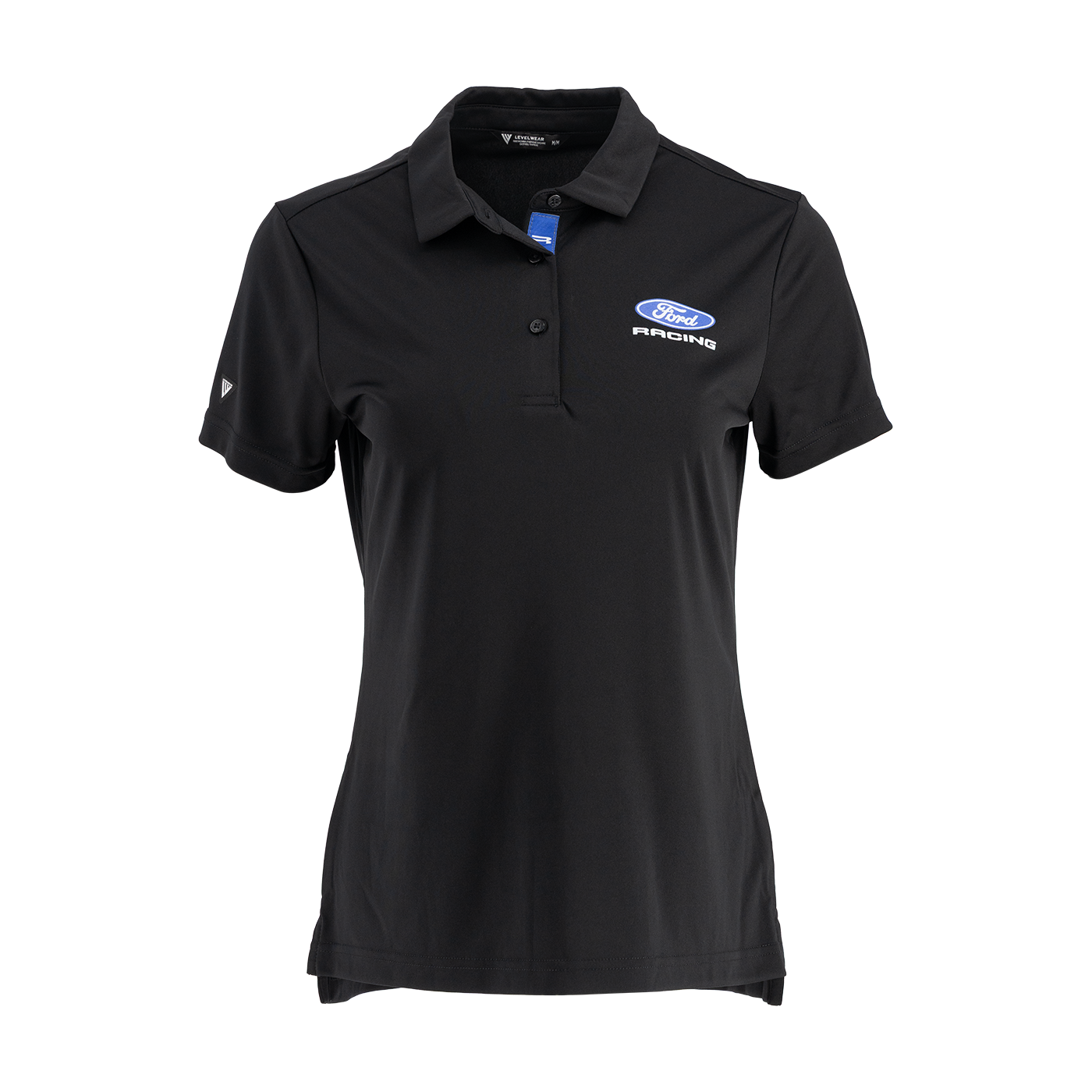 black womens polo with fors racing logo