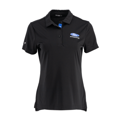 black womens polo with fors racing logo