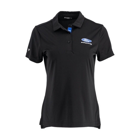black womens polo with fors racing logo