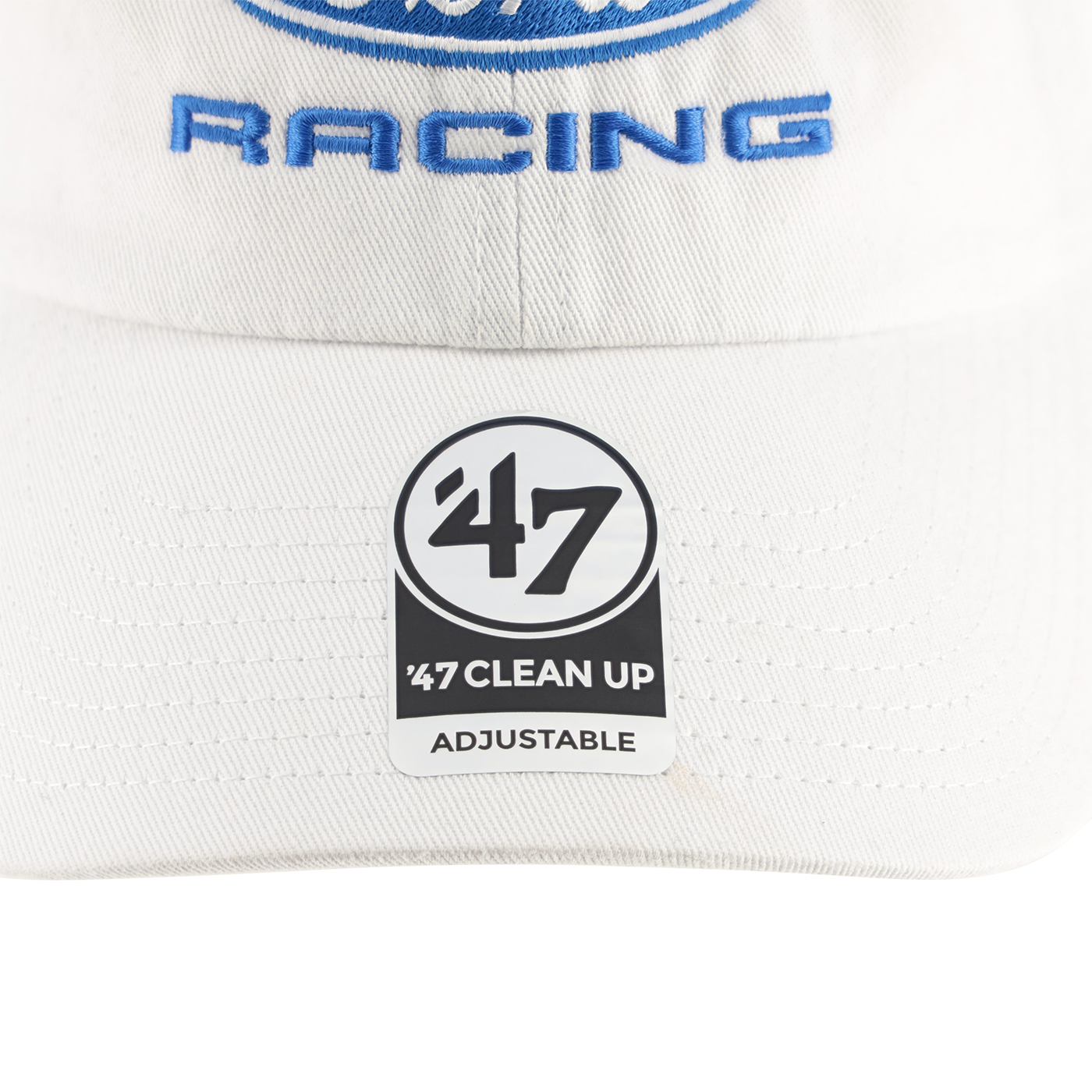 White cap with '47 Racing' logo and '47 Clean Up Adjustable' label.