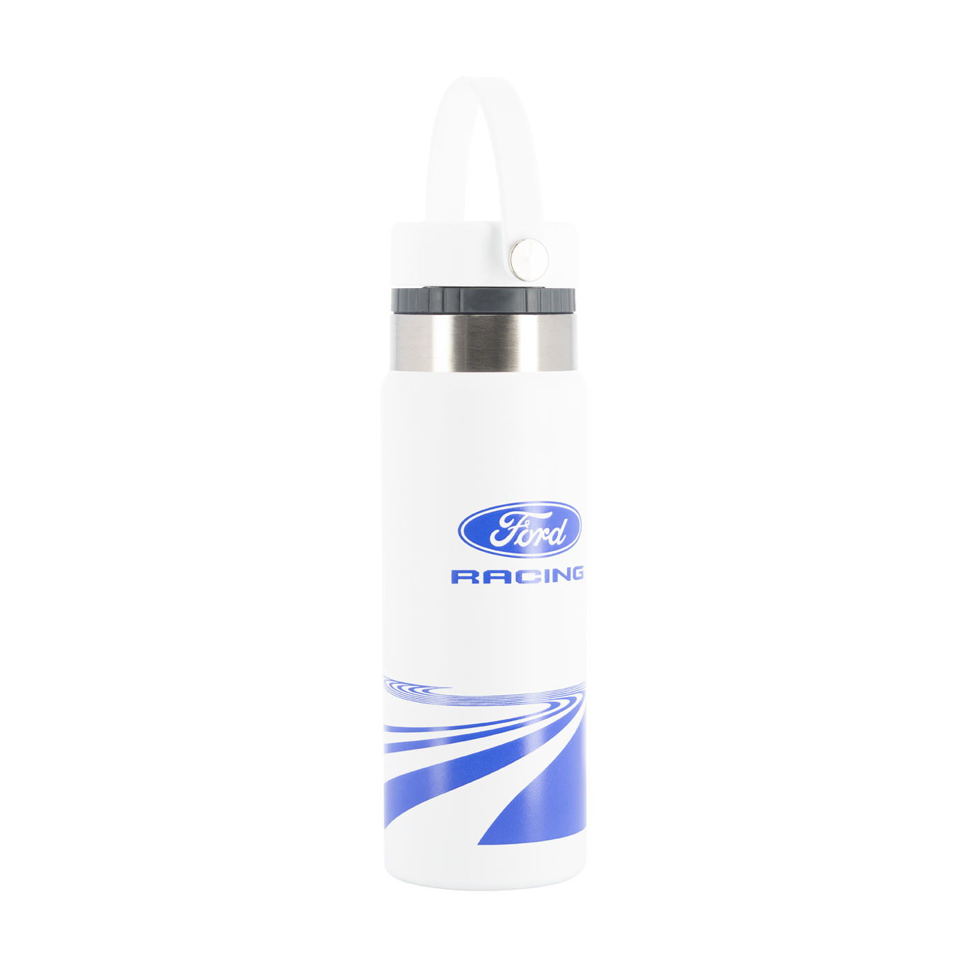 White water bottle with Ford Racing logo on a white background