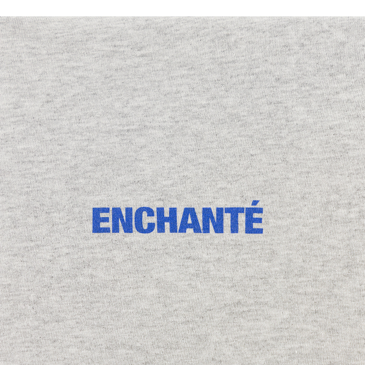 Gray sweatshirt with 'ENCHANTé' text in blue on a gray background