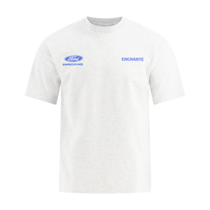 White t-shirt with Ford Racing logo and 'Enchante' text on a white background