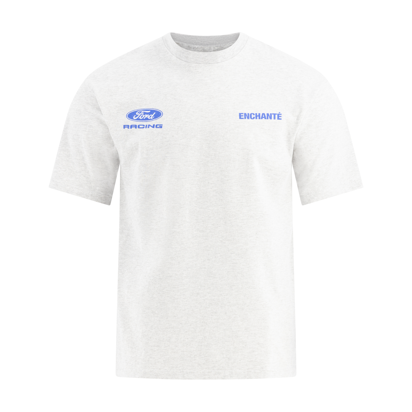 White t-shirt with Ford Racing logo and 'Enchante' text on a white background