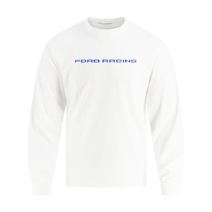 White long-sleeve shirt with 'Ford Racing' text on a white background