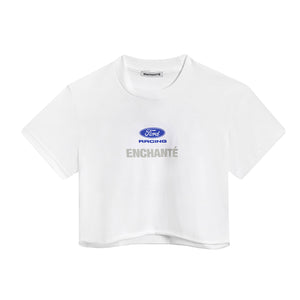 white crop top with Ford racing enchante text 