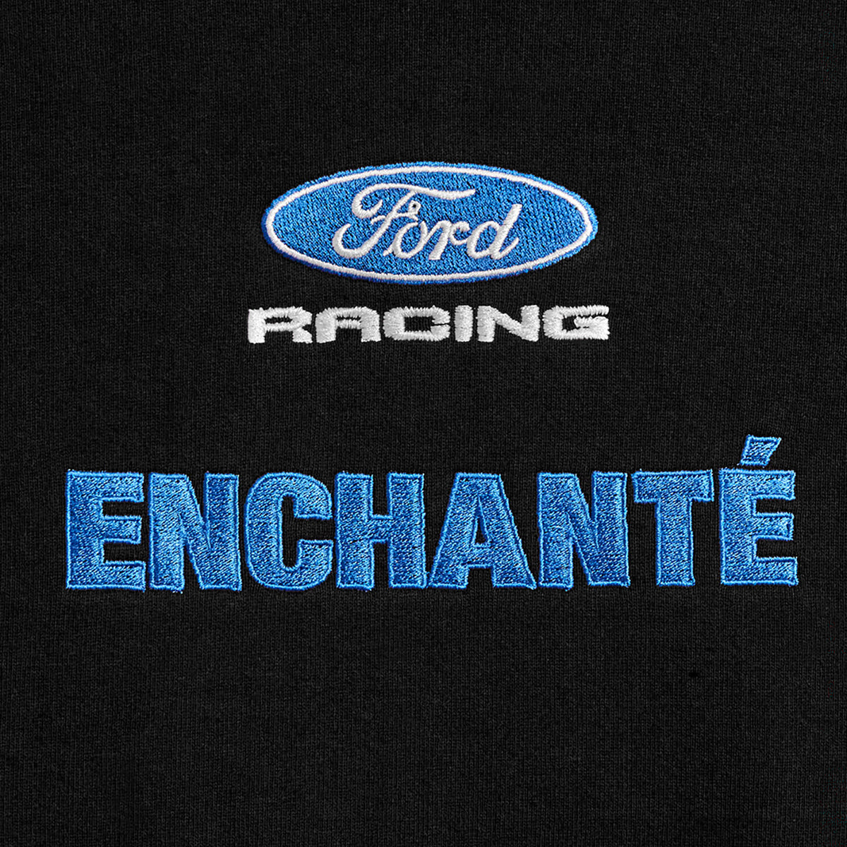Ford racing and enchante text on black background