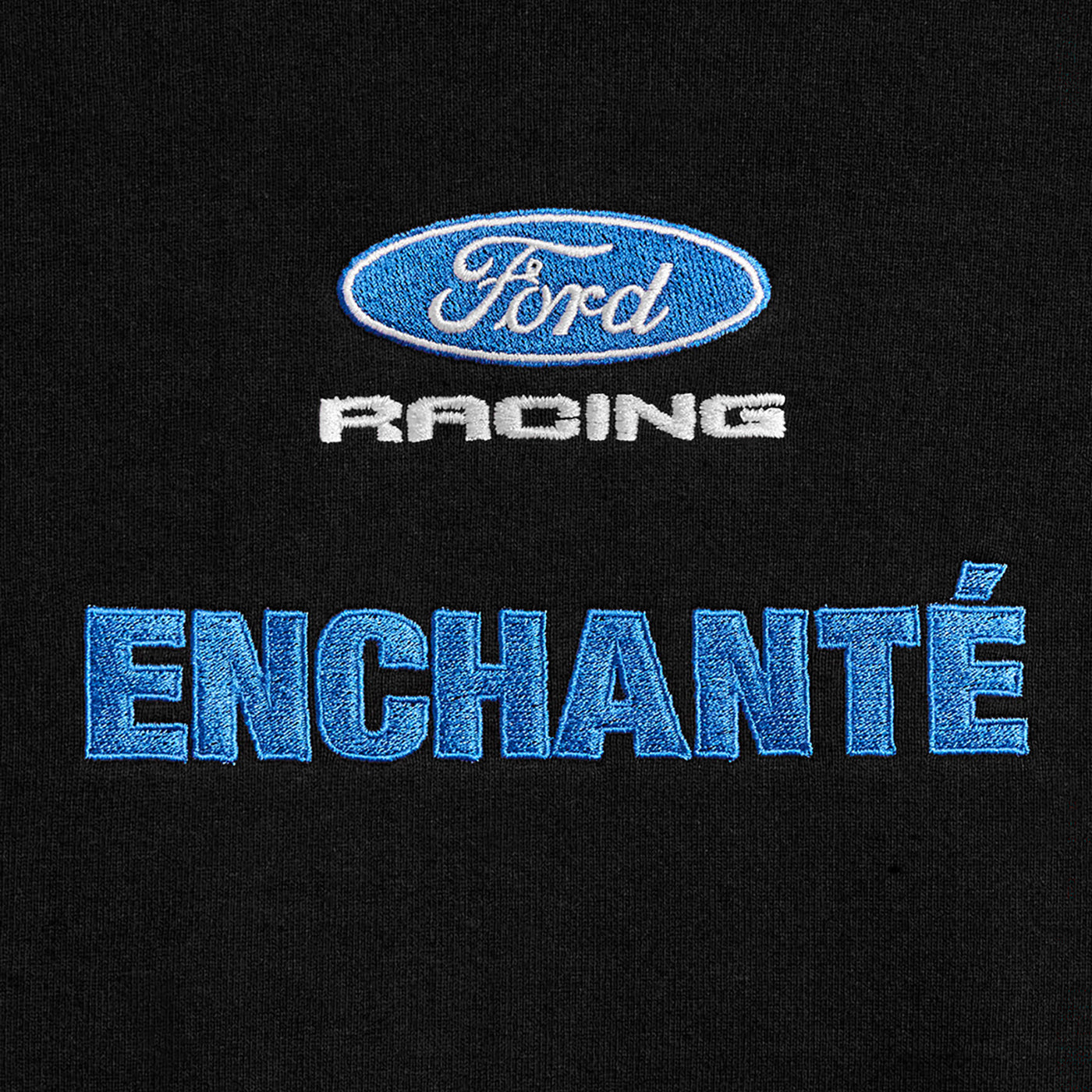 Ford racing and enchante text on black background