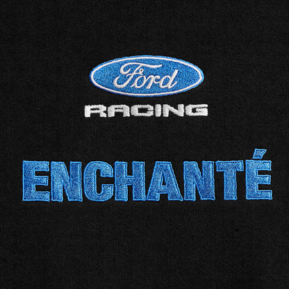 Ford racing and enchante text on black background