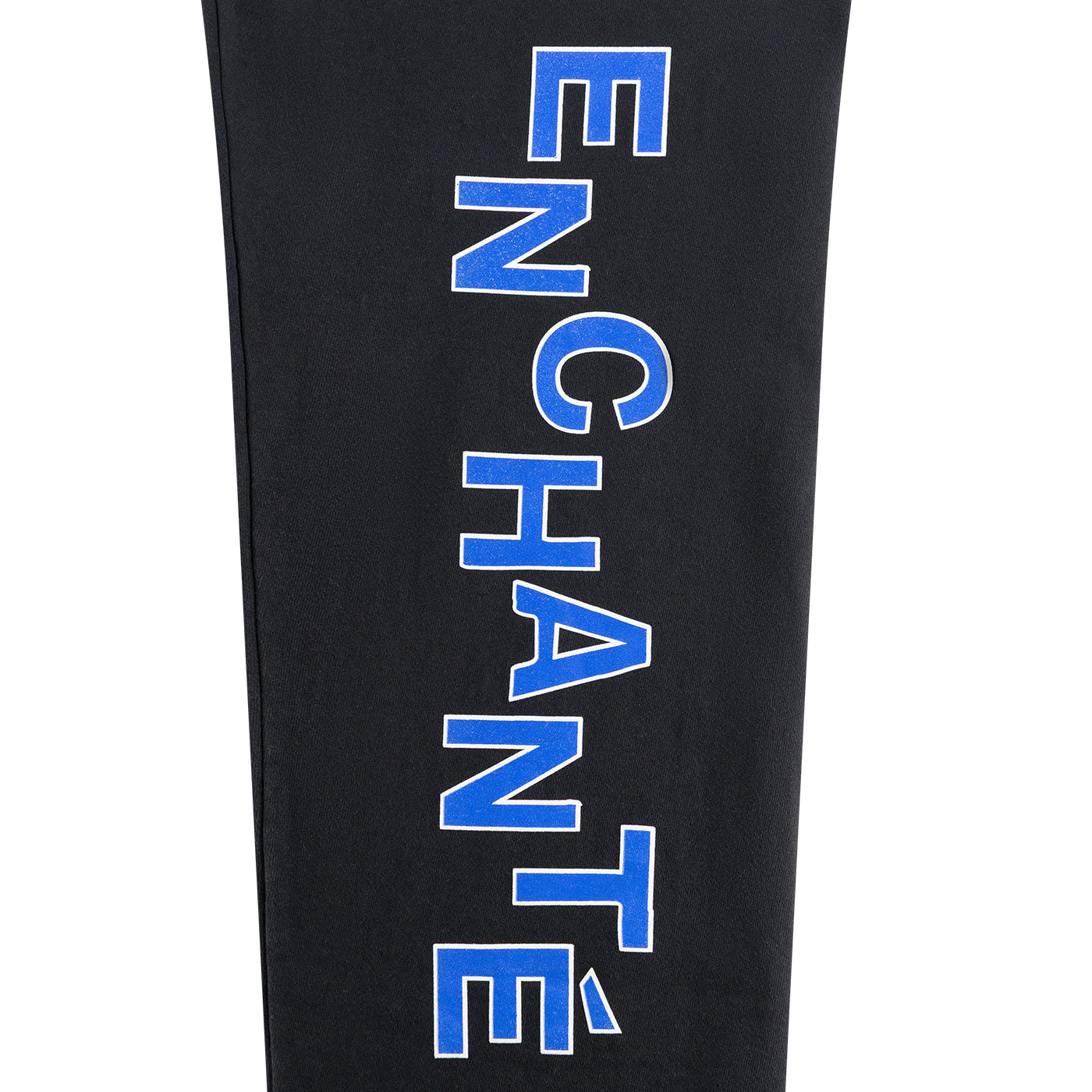 Black leggings with blue 'ENCHANT' text on a white background