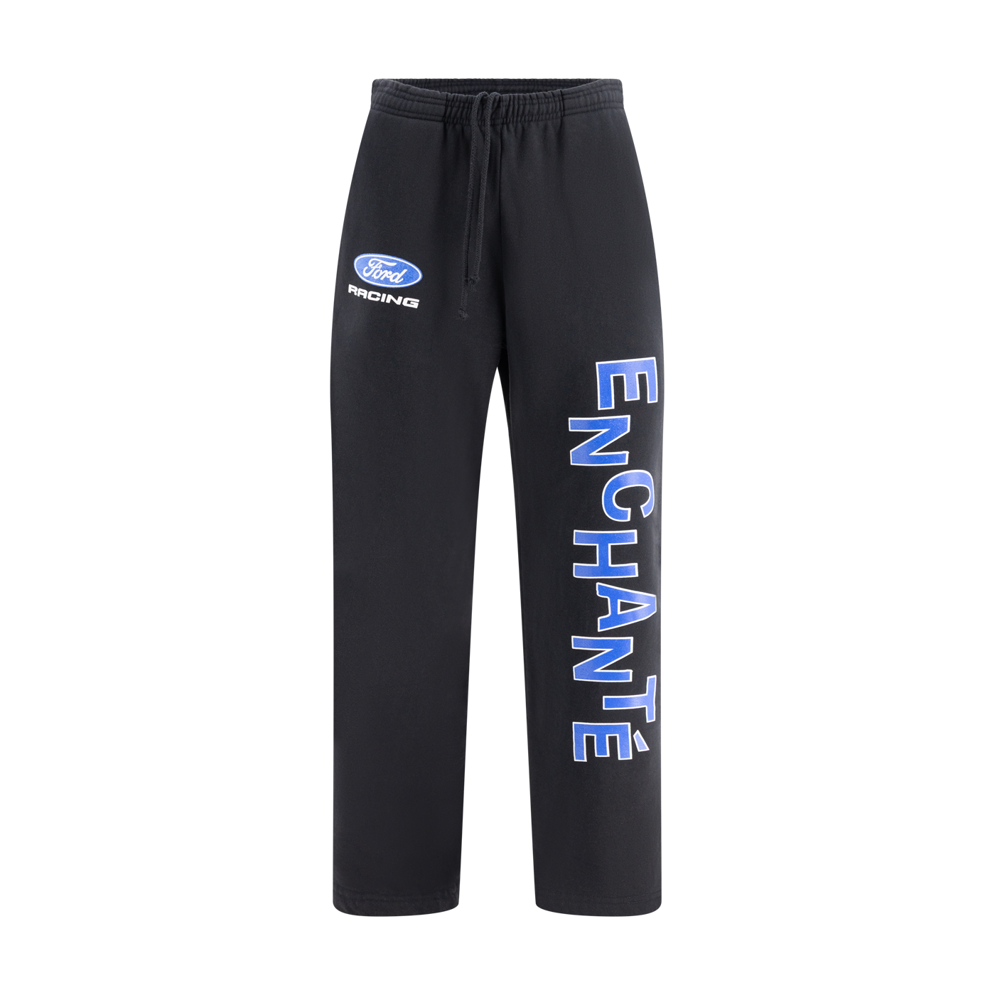 Black sweatpants with 'Ford Racing' logo and 'Enchante' text on a white background