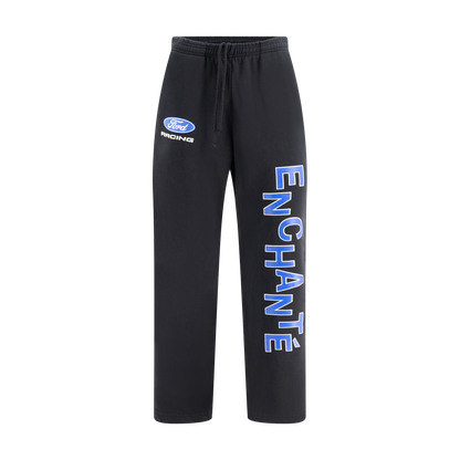 Black sweatpants with 'Ford Racing' logo and 'Enchante' text on a white background