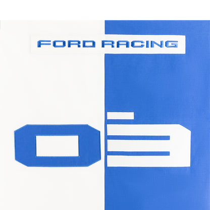 Ford Racing logo with a blue and white color scheme on a white background