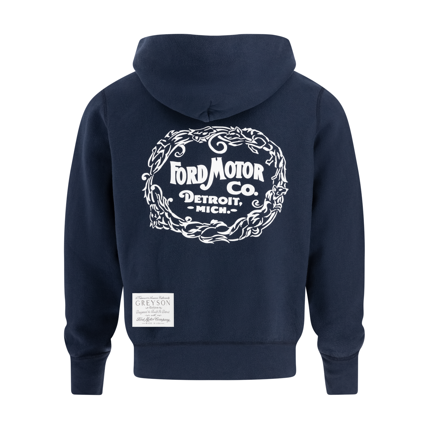 VINTAGE Ford Motor co detroit mich logo o a navy blue hoodie
