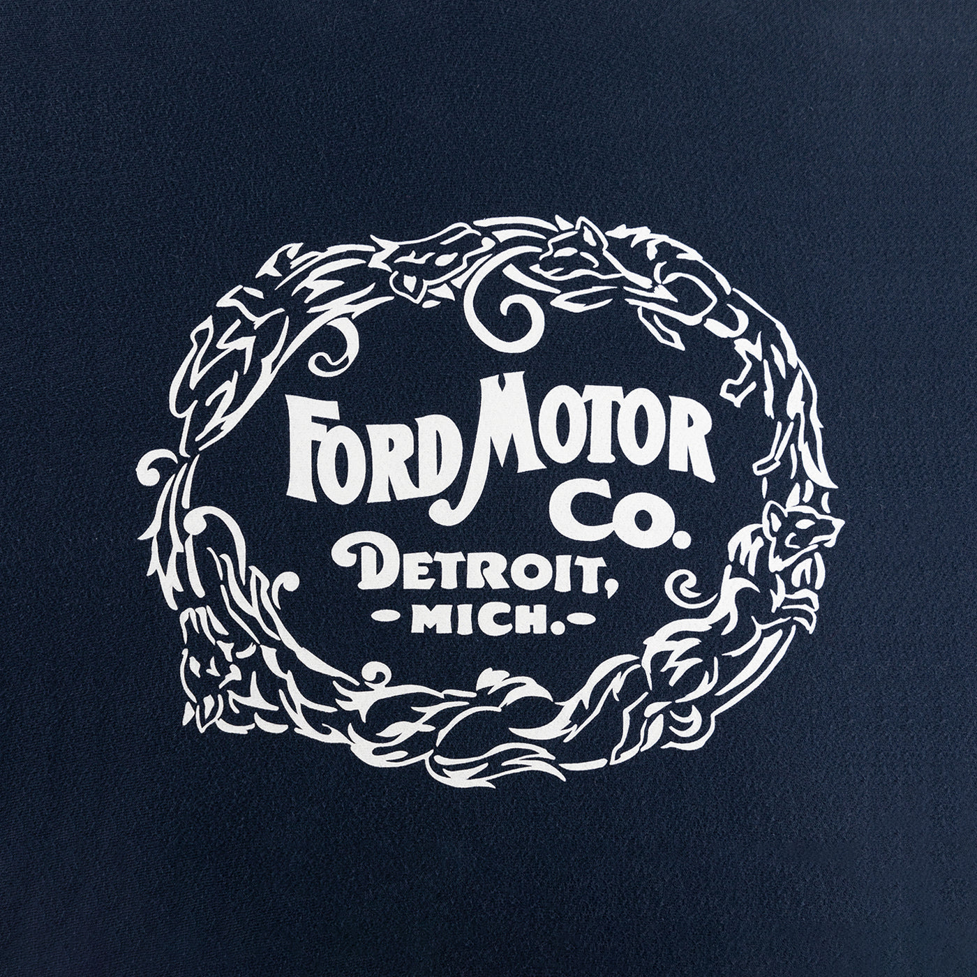 vintage ford motor co detroit mich logo on a navy blue background